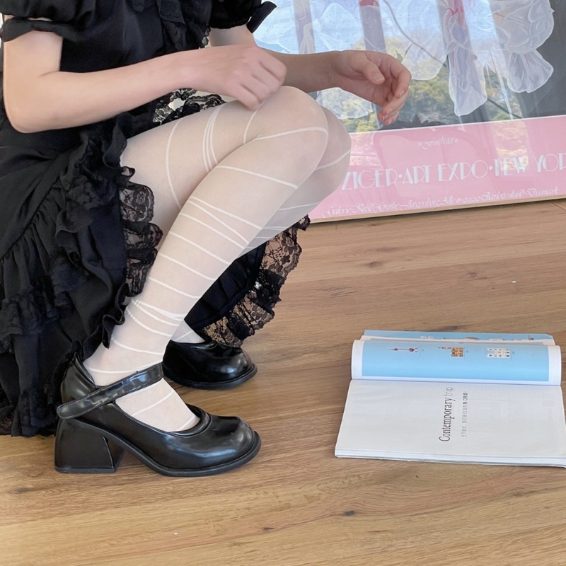 Youyo Quần Tất Lụa Kẻ Sọc Ngang Phong Cách Punk Không Đối Xứng Dành Cho Nữ