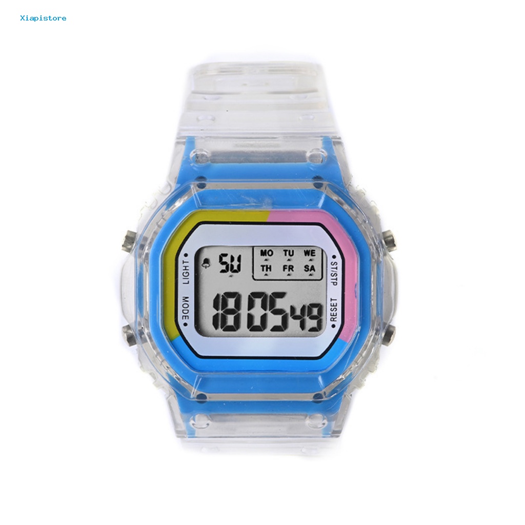 Đồng Hồ Đeo Tay Điện Tử Mặt Vuông Màu Cầu Vồng Chống Thấm Nước Thời Trang Cho Bé