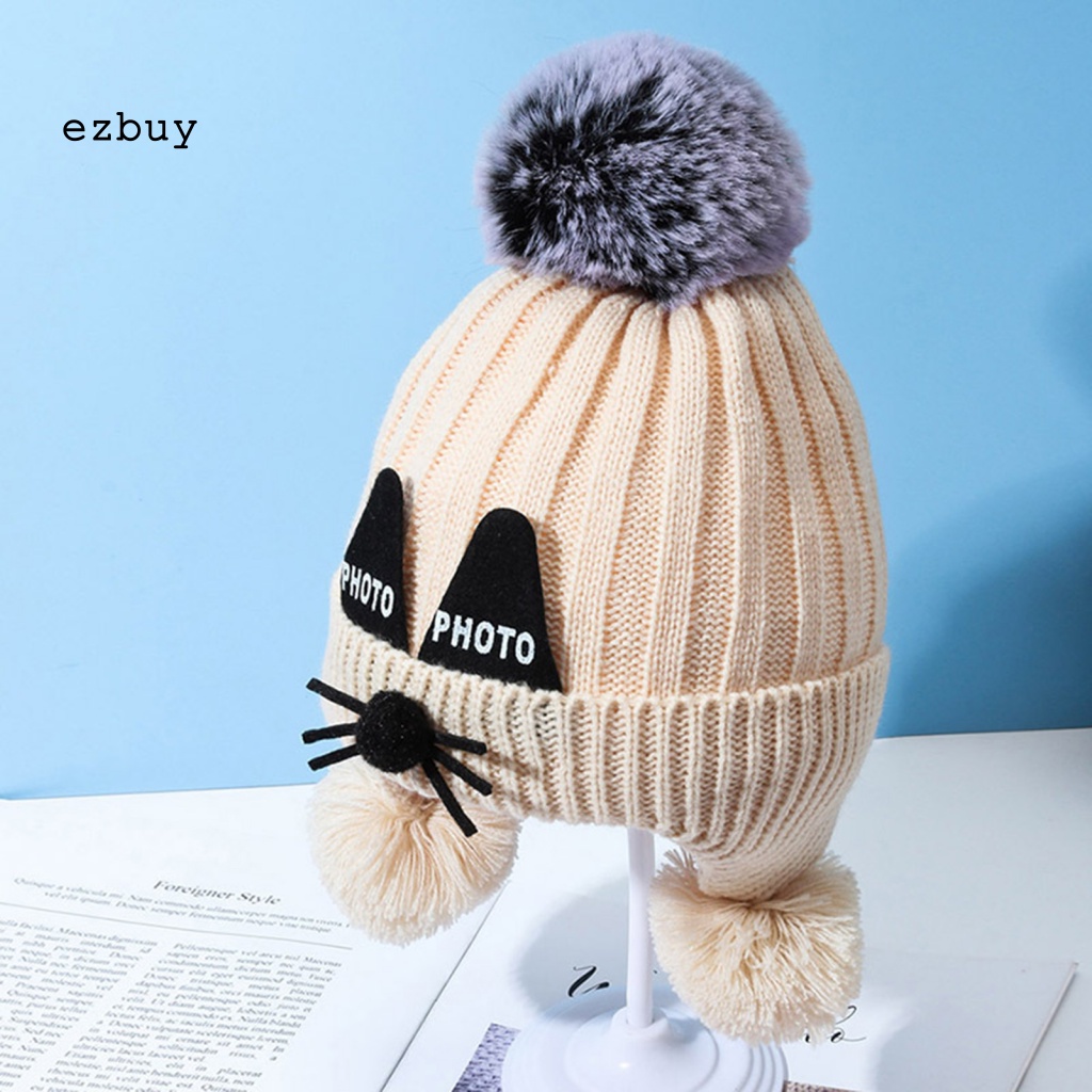 [EY] Mũ Dệt Kim Co Giãn Đính Quả Bông Trang Trí Bảo Vệ Tai Đáng Yêu Hợp Thời Trang Cho Bé Đi Ra Ngoài