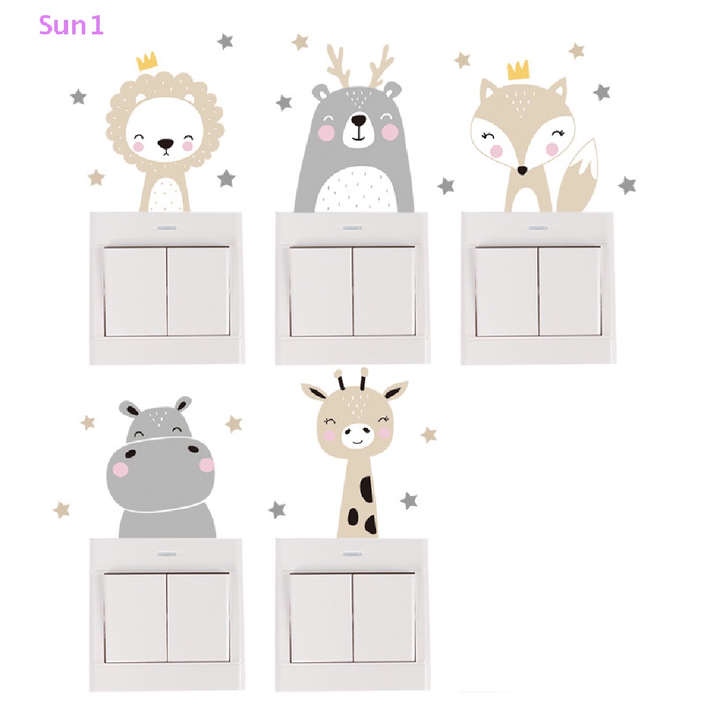 Set 6 Sticker Dán Công Tắc Trang Trí Phòng Bé Hình Mặt Cười Dễ Thương Phong Cách Boho