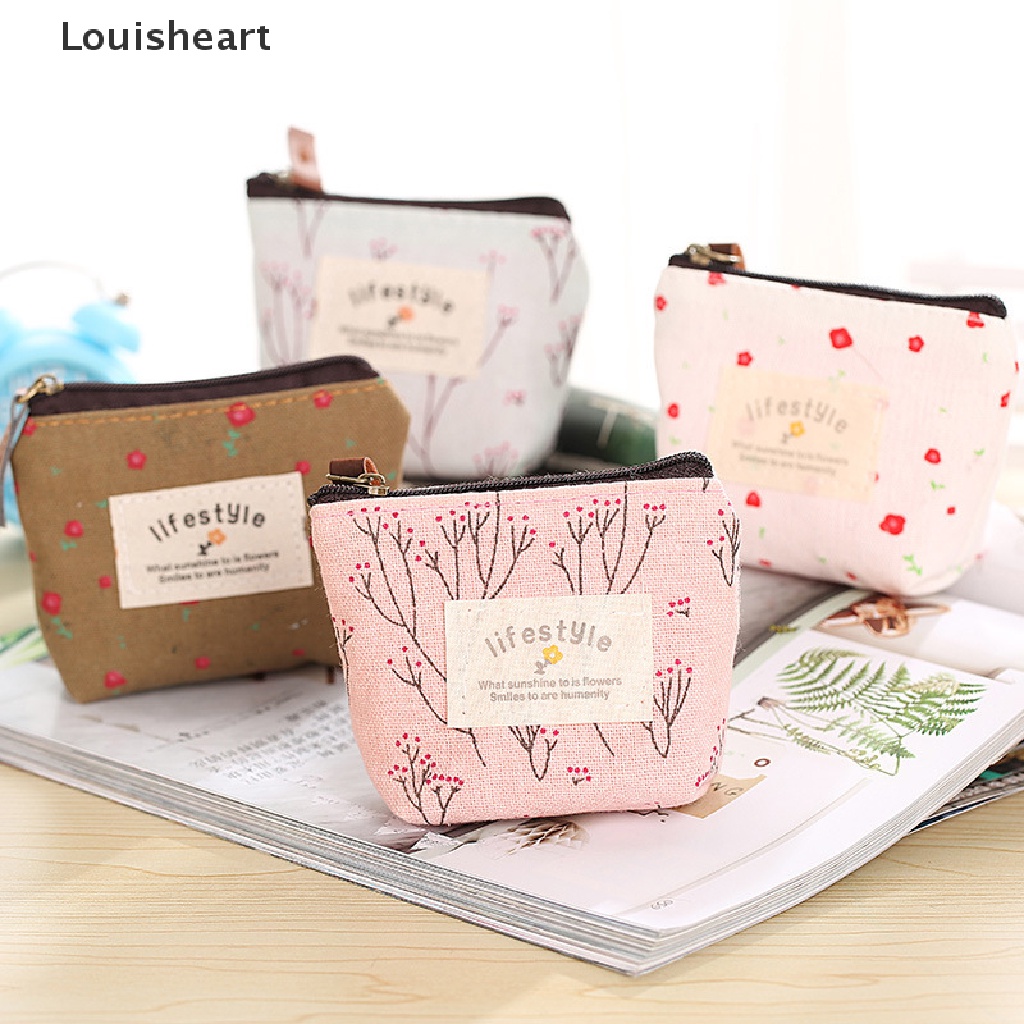 Ví Đựng Tiền Xu Louisheart Mini Bằng Vải Canvas In Họa Tiết Xinh Xắn Dành Cho Nữ