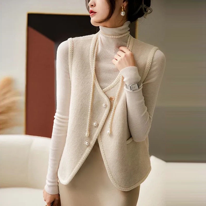 Áo Vest Len Không Tay Đính Nút Thời Trang Cho Nữ