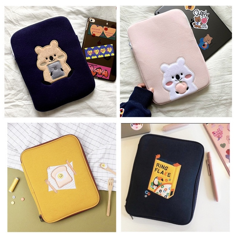 Túi Đựng Máy Tính Bảng Thêu Họa Tiết Hoạt Hình Kiểu Hàn Quốc Cho Ipad 10.5 / 10.9 / 11 / 12.9 / 13 inch