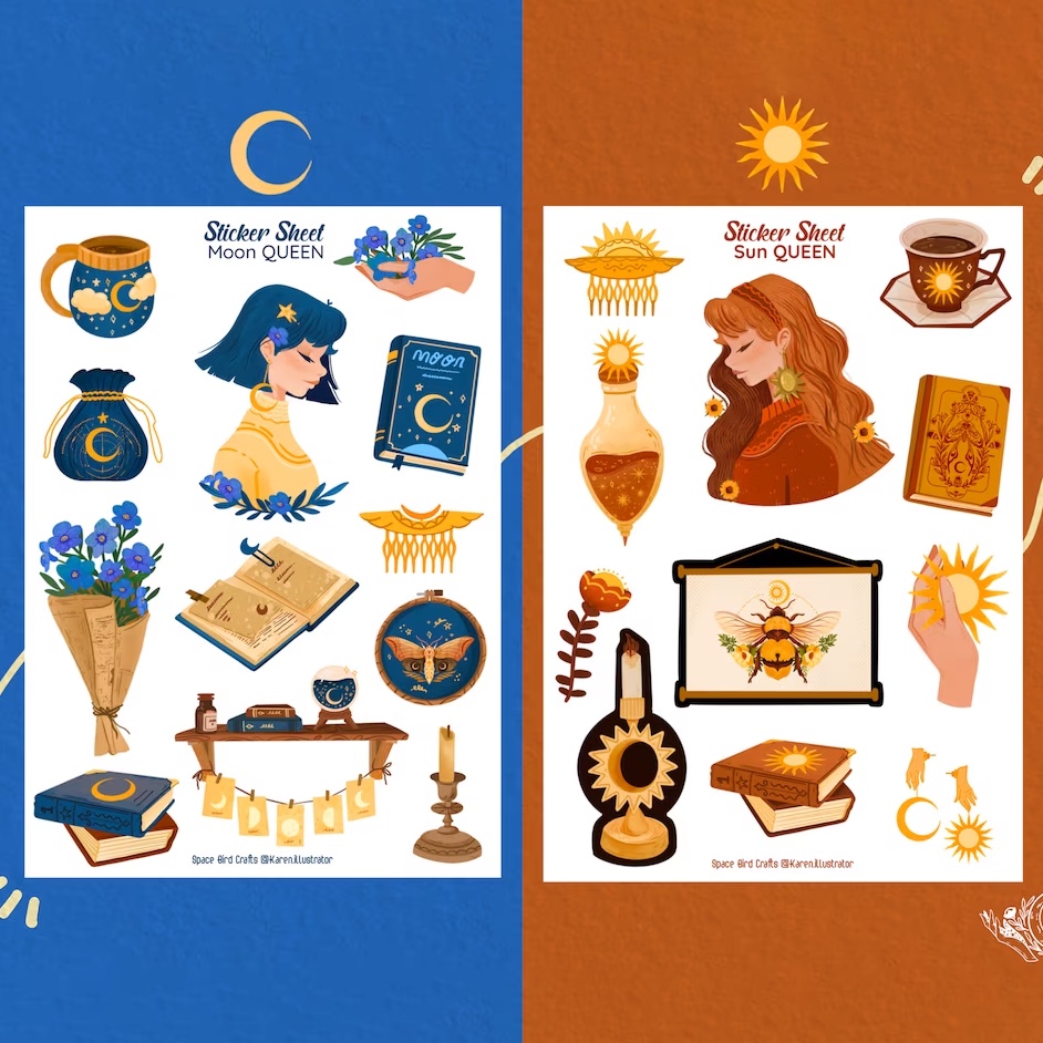 set 2 tấm Sticker sheet queen - chuyên dán, trang trí sổ nhật kí, sổ tay | Bullet journal sticker - unim073