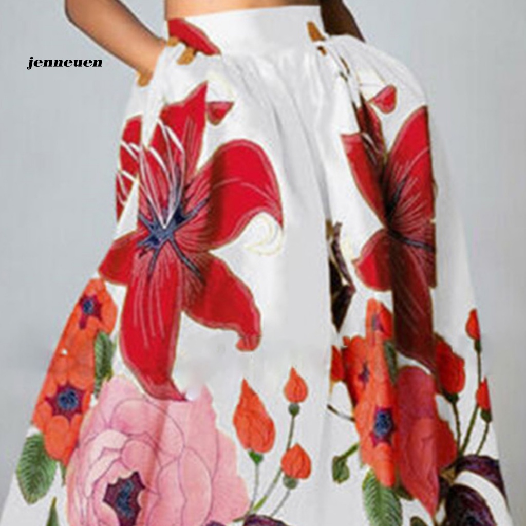 Chân Váy Eo Cao Co Giãn In Họa Tiết Hoa Phong Cách Bohemian Thanh Lịch Dành Cho Nữ