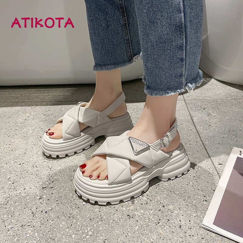 Atikota Xăng đan Thể Thao Đi Biển Đế Dày Mềm Mại Thoáng Khí Dây Đeo Chéo Một Bên Mắt Cá Chân Có Khóa Cài Cho Nữ Sinh