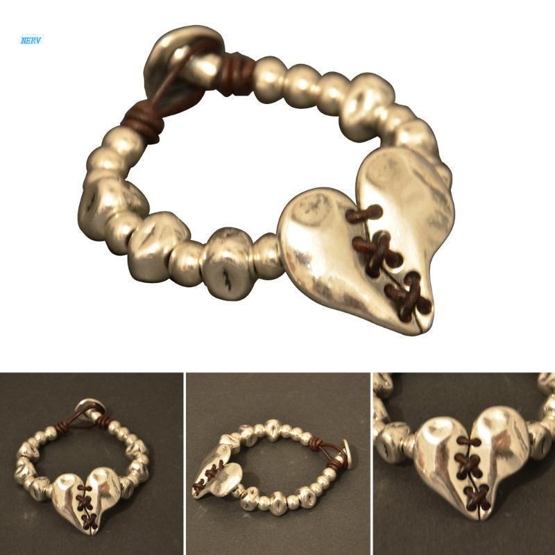 Vòng Tay Da Bện Đính Hạt Hình Trái Tim