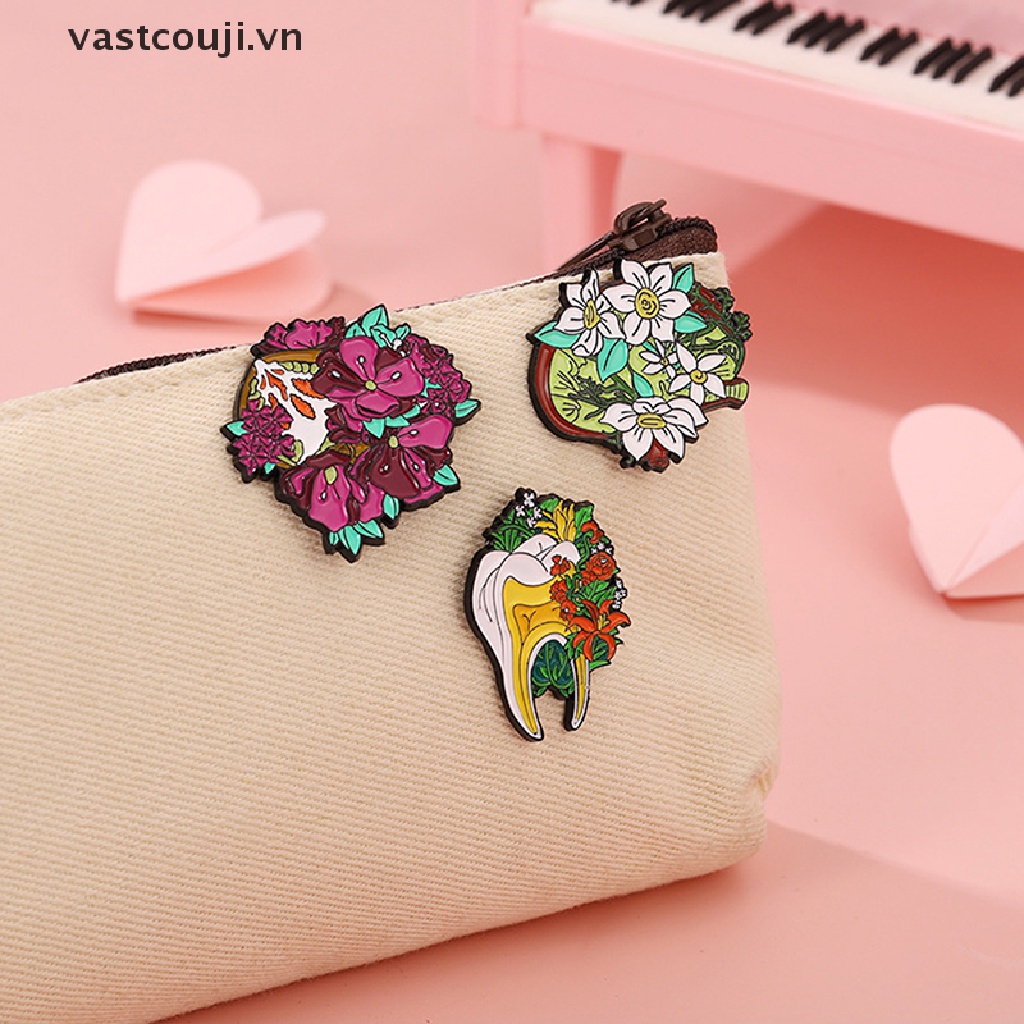 Huy Hiệu Cài Áo Bằng Hợp Kim Tráng Men Họa Tiết Hoa Trái Tim Bộ Não VASTJI