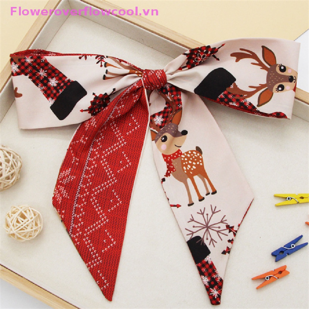 Fofc Khăn Quàng Cổ Thắt Nơ Bằng Lụa In Họa Tiết Giáng Sinh Thời Trang Cho Nữ