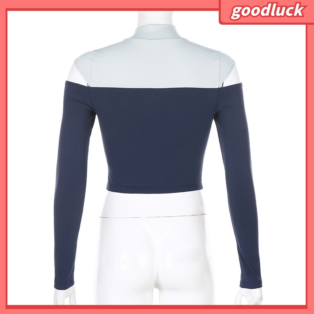 Áo Croptop Tay Dài Hở Vai Màu Sắc Khối Rỗng Thời Trang Đường Phố Cho Nữ