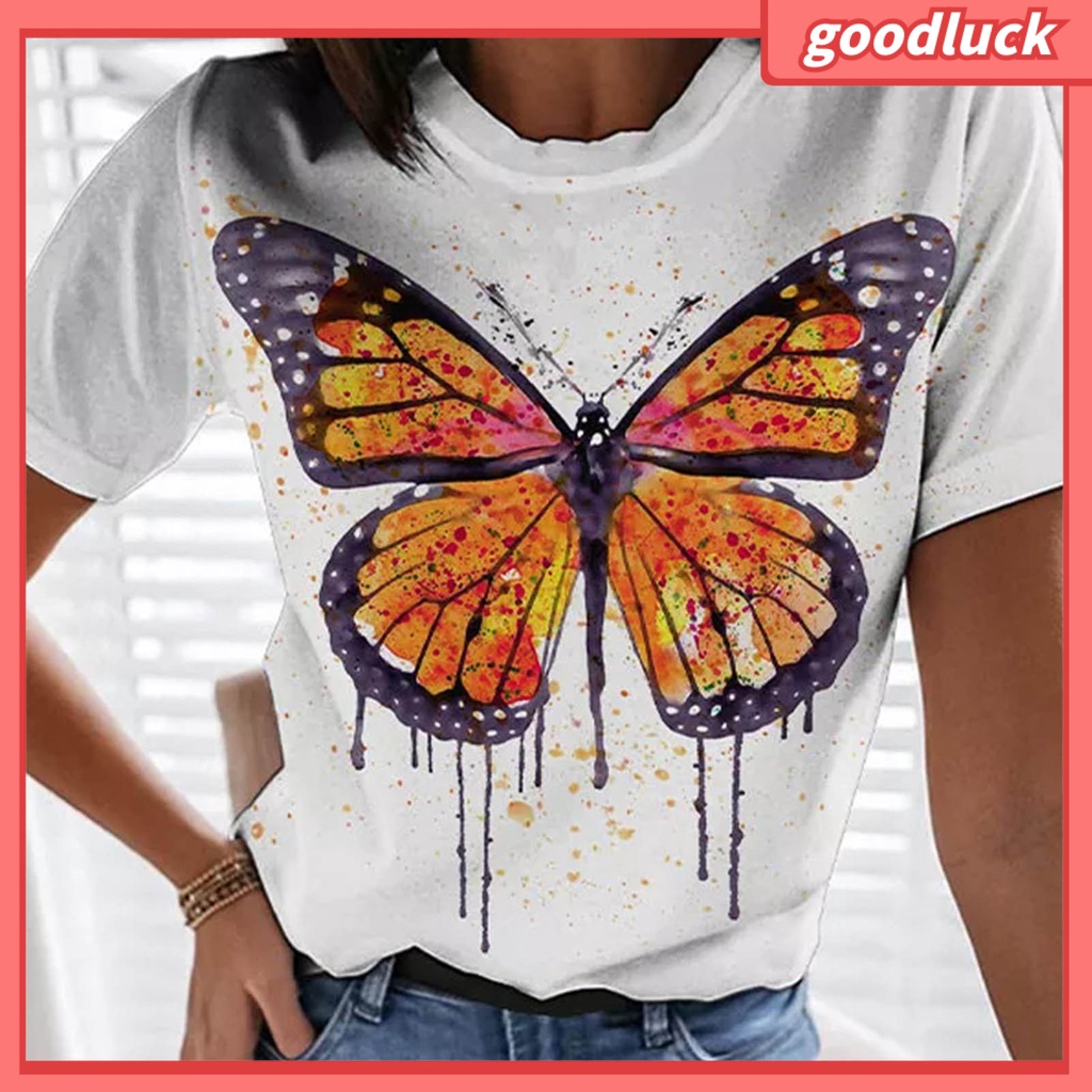 Áo Sơ Mi Cổ Tròn Dáng Rộng In Họa Tiết Hoa Màu Nhuộm Thoải Mái Thời Trang Mùa Hè Cho Nữ