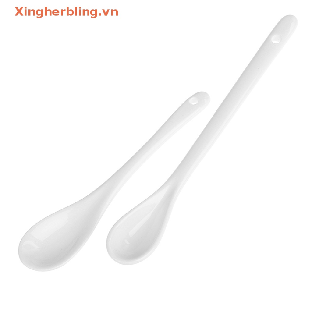 Muỗng Cà Phê / Trà / Món Tráng Miệng Bằng Sứ Tay Cầm Dài Màu Trắng