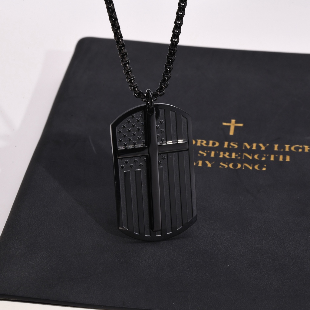 Vnox Vòng cổ Đen Bằng Thép Không Gỉ Mặt Thánh Giá Thời Trang Cho Nam