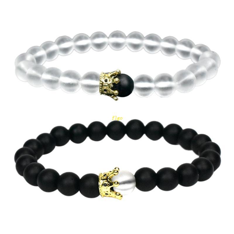 Vòng Tay Chuỗi Hạt Co Giãn Mặt Hình Vương Miện King / Queen Sang Trọng Thời Trang Unisex