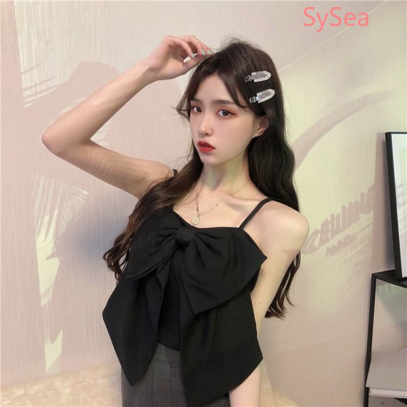 Áo Hai Dây Dệt Kim Đính Nơ Thời Trang Mùa Hè Hàn Quốc Cho Nữ