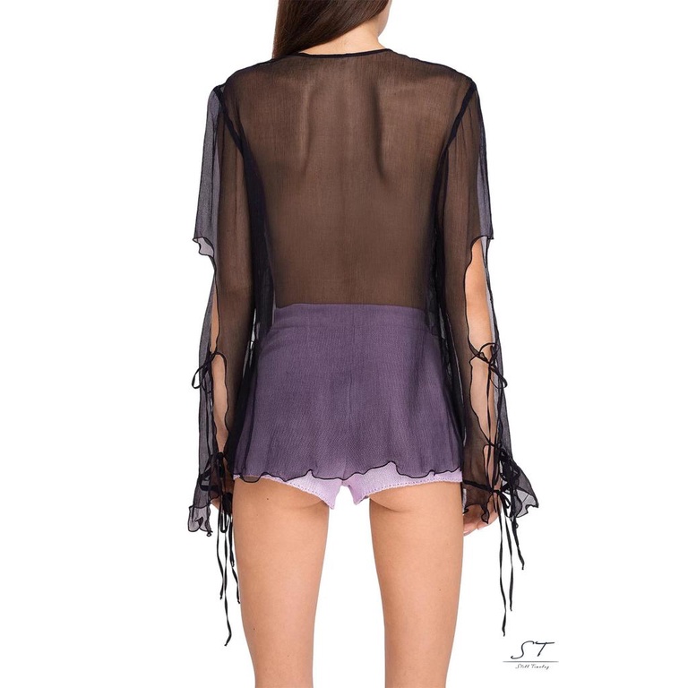 Áo Thun Dài Tay Phối Bèo Xuyên Thấu Phong Cách Đường Phố CY03