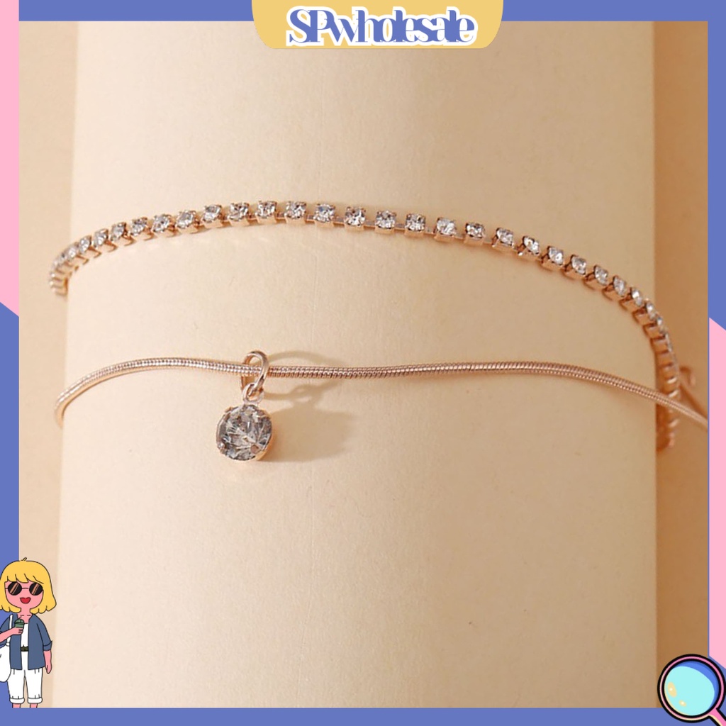 <SPwholesale> Lắc Chân Hợp Kim Hai Lớp Đính Đá Toàn Diện Thời Trang Đi Biển Cho Nữ