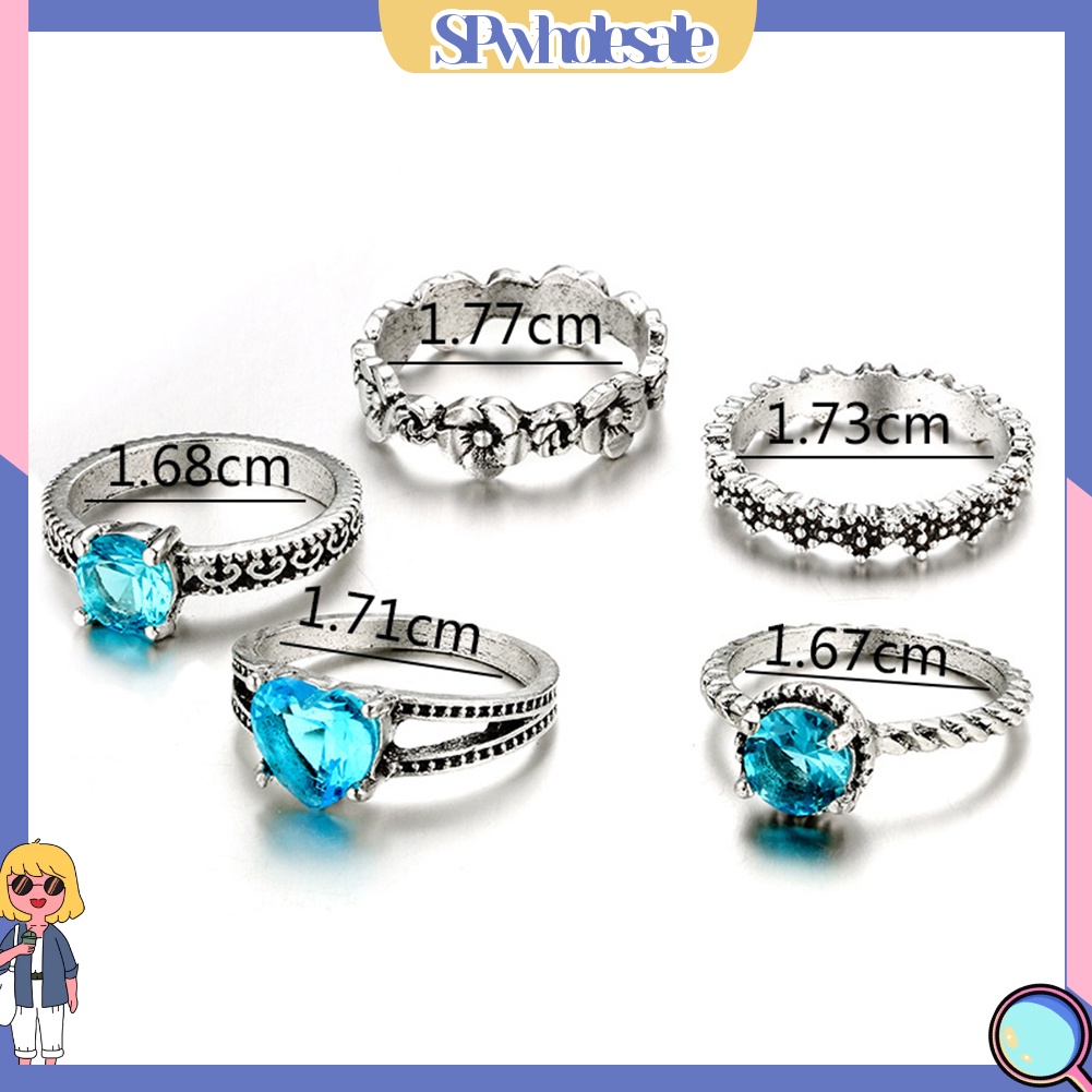 &lt;SPwholesale&gt; Bộ 5 Nhẫn Hợp Kim Đính Đá Phong Cách Boho Cổ Điển Cho Nữ