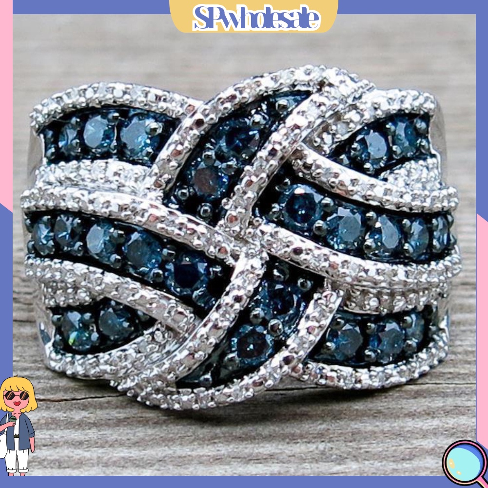 <SPwholesale> Nhẫn Đính Hôn Đính Đá Sapphire Nhân Tạo Thời Trang Cho Nữ