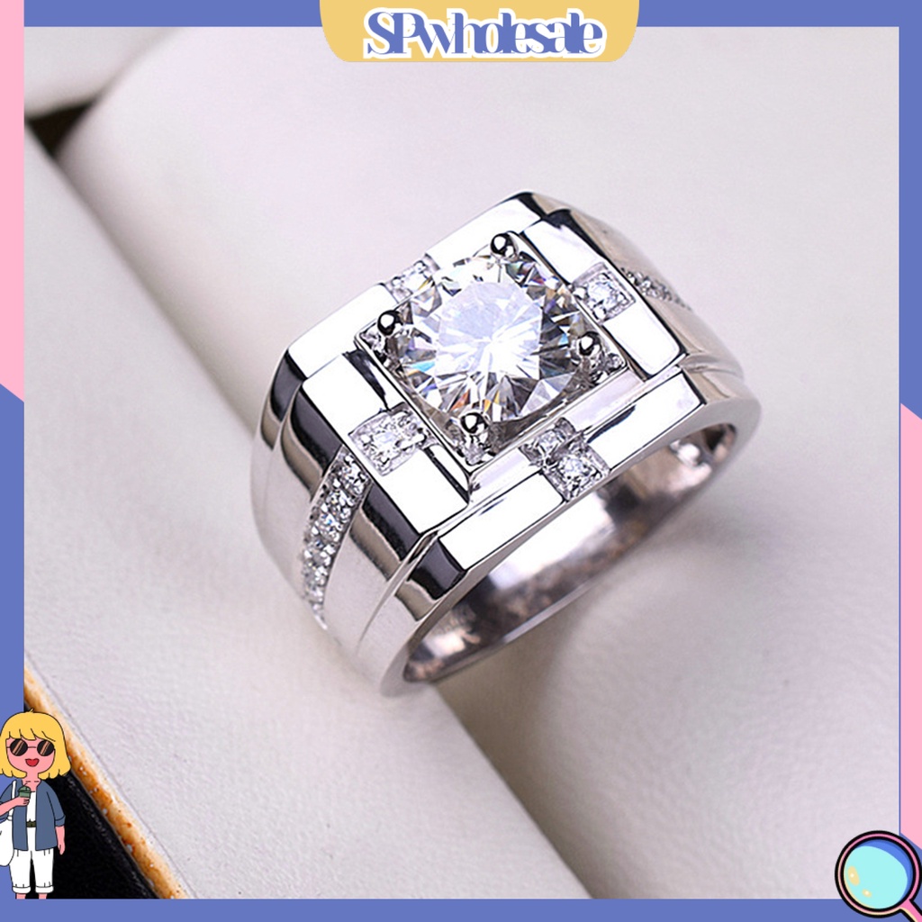 <SPwholesale> Nhẫn Hở Mạ Điện Khảm Đá Zircon Hình Học Sáng Bóng Trang Sức Không Gây Dị Ứng Trang Sức Làm Quà Tặng Cho Nam