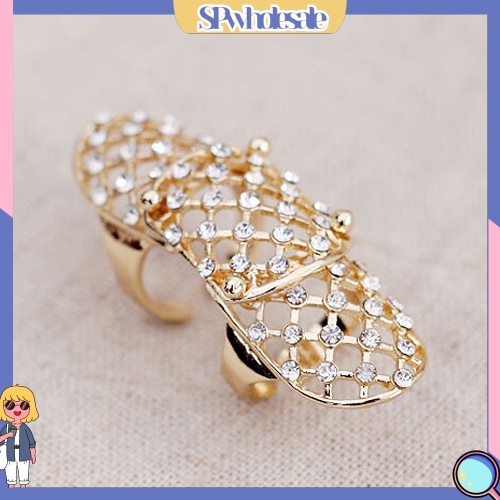 <SPwholesale> Nhẫn Đeo Khớp Ngón Tay Dạng Lưới Dài Đính Đá Thời Trang Punk Cho Nữ