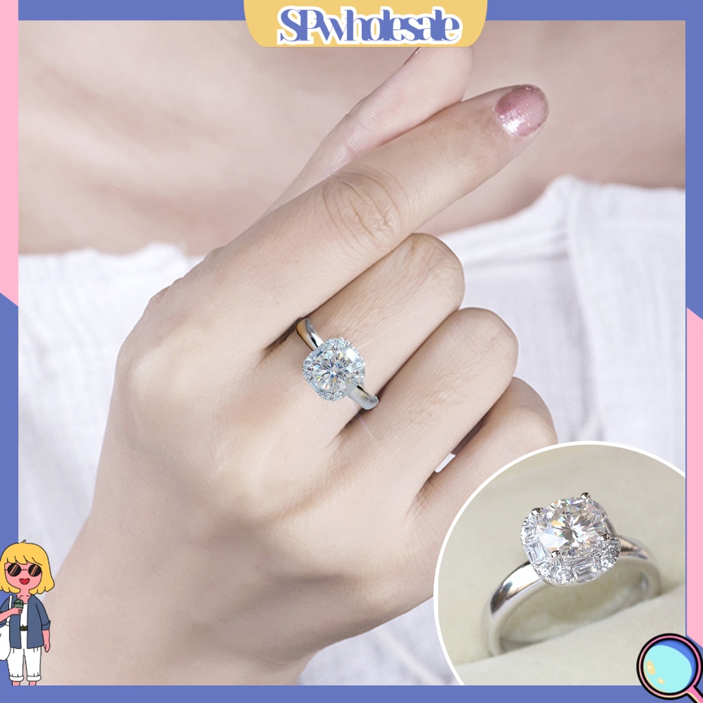 <SPwholesale> Nhẫn Đính Hôn Đính Đá Tròn Mạ Điện Sáng Bóng Trang Trí Đám Cưới Dành Cho Nữ