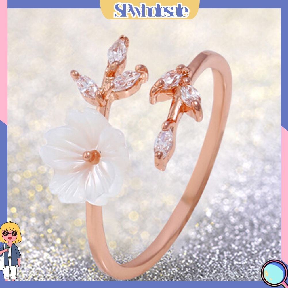 <SPwholesale> Nhẫn Hợp Kim Hở Hình Cành Hoa Vỏ Sò Đính Đá Thời Trang Cho Nữ