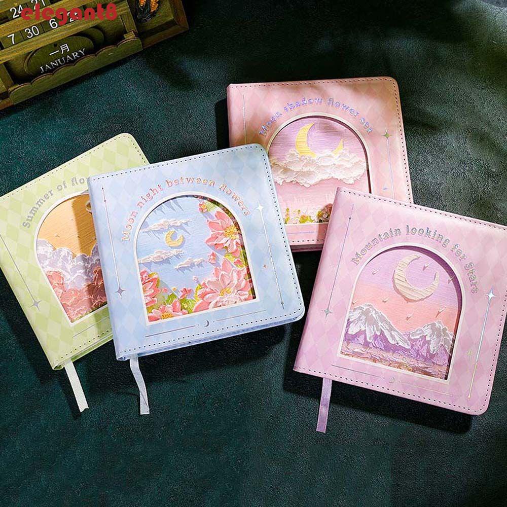 Sổ Nhật Ký Bìa Giấy Họa Tiết Mặt Trăng Rỗng Nhẹ Kiểu Hàn Quốc Thanh Lịch