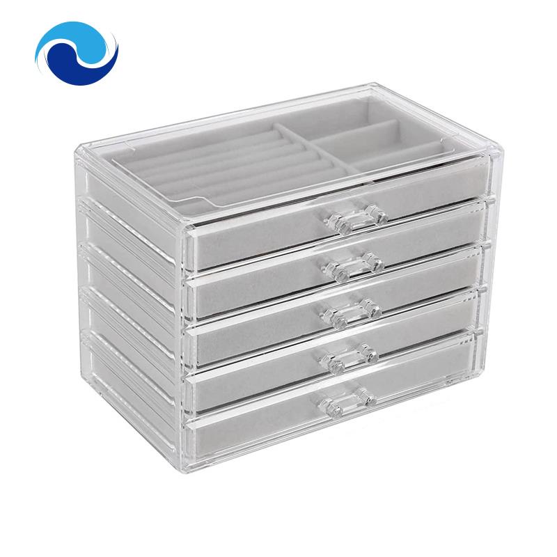 Hộp Đựng Trang Sức 5 Ngăn Kéo Bằng Acrylic Trong Suốt Tiện Dụng Giá Đỡ