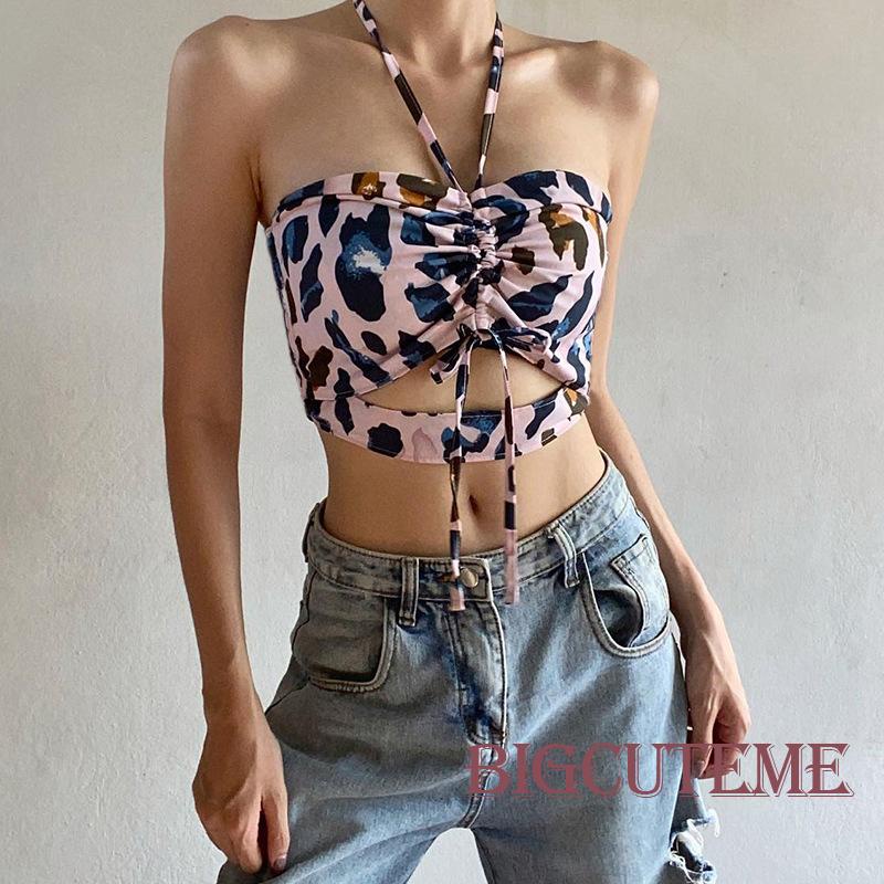 Áo Croptop Sát Nách Dây Rút Hở Lưng In Họa Tiết Thời Trang Mùa Hè Cho Nữ