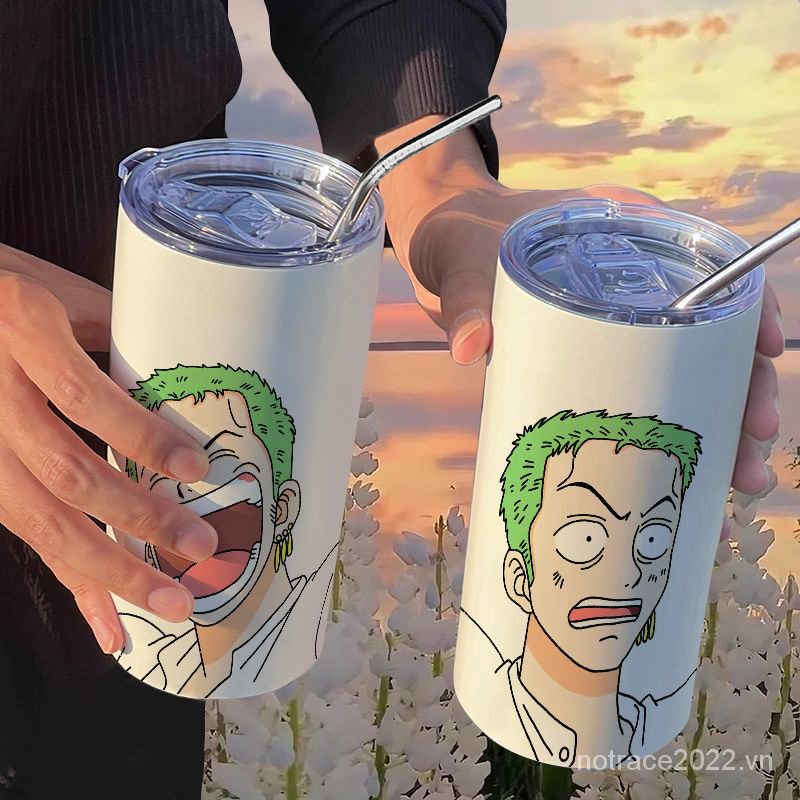 ★One Piece★Bình Nước Giữ Nhiệt Bằng Thép Không Gỉ Cao Cấp In Hình Luffy/Zoro Kèm Ống Hút Tiệ MWDV