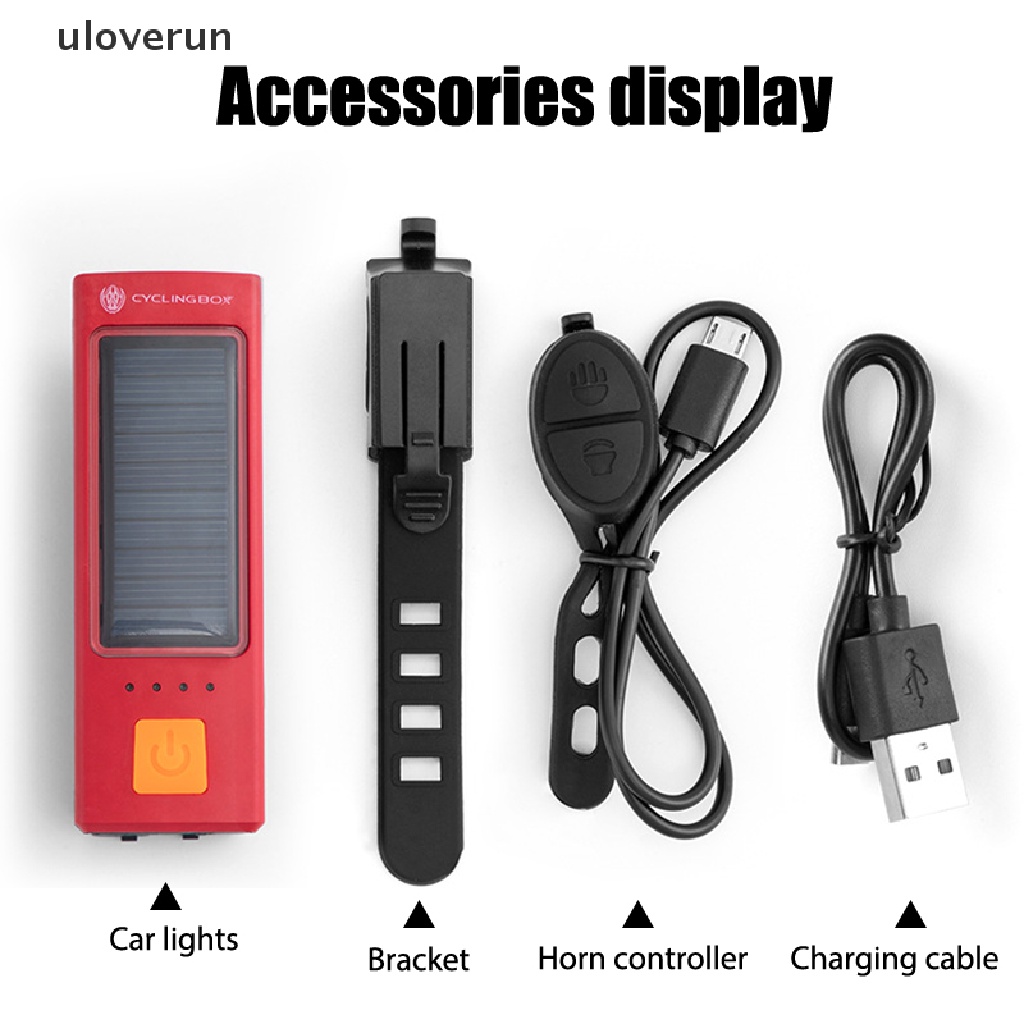 Đèn Năng Lượng Mặt Trời Chống Thấm Nước Kèm Còi Sạc USB Chuyên Dụng Cho Xe Đạp