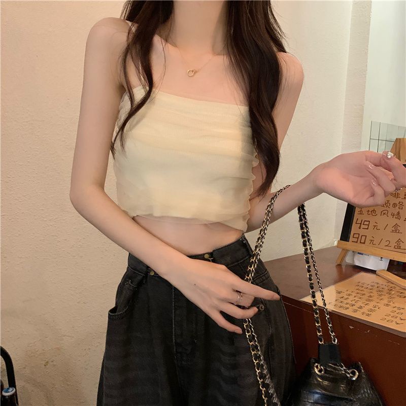 Áo Hai Dây Mùa Hè Dáng Ngắn Màu Hồng Gợi Cảm Hợp Thời Trang Cho Nữ