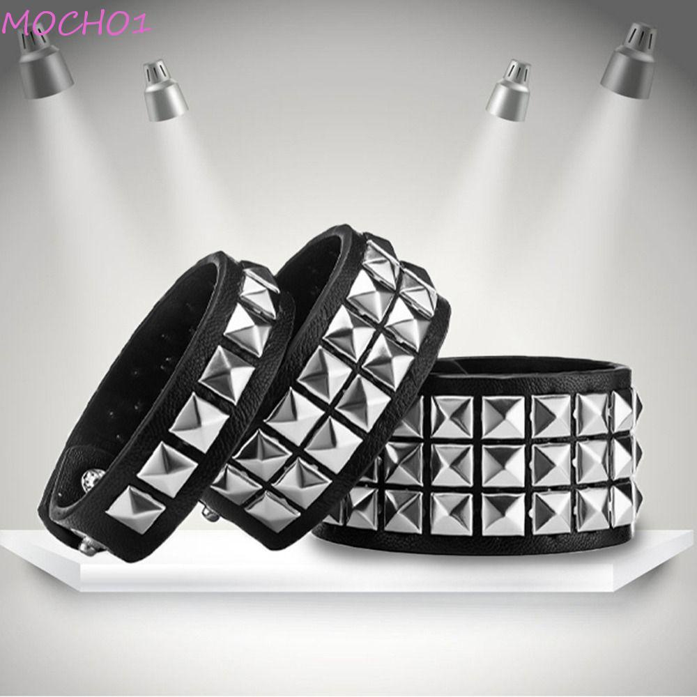 Vòng Tay Da Đính Đinh Tán Phong Cách Gothic Cổ Điển 1 / 2 / 3 Hàng Có Thể Điều Chỉnh