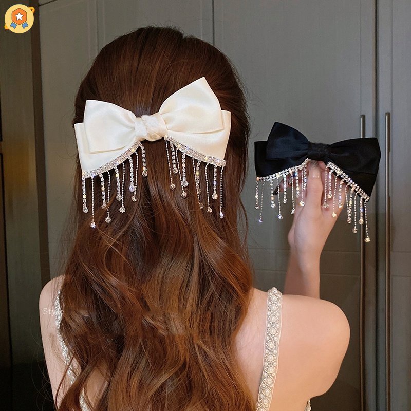 Kẹp Tóc Ruy Băng Đính Đá Pha Lê Lấp Lánh Thời Trang Hàn Quốc Cho Nữ
