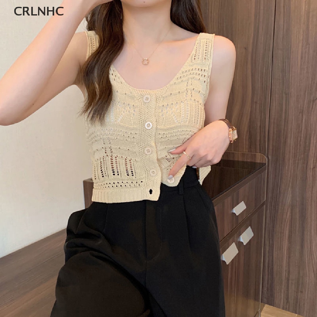 Áo croptop dệt kim CRLNHC không tay thời trang cho nữ