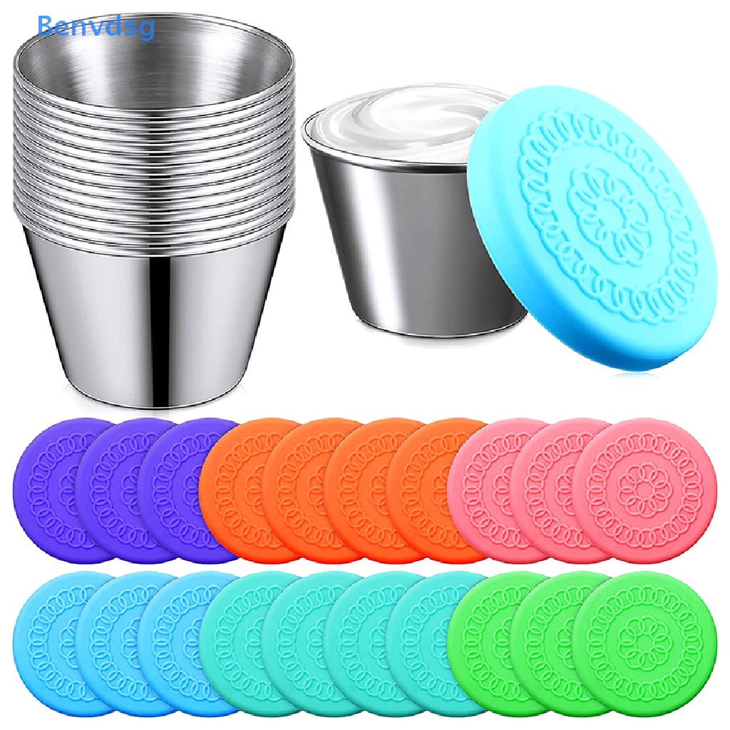 1 Cốc Đựng Nước Sốt Bằng Thép Không Gỉ Có Nắp Silicone Tiện Dụng