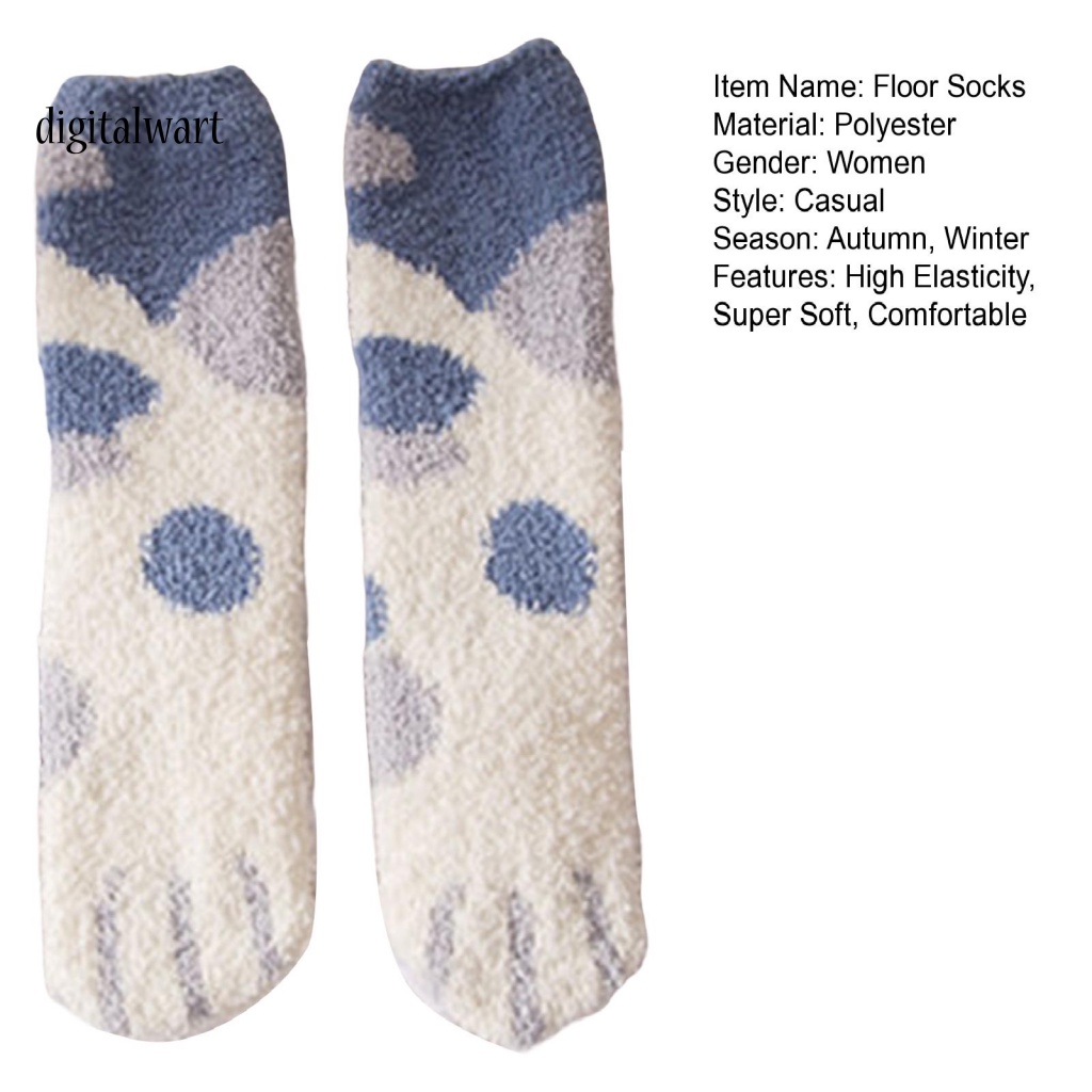 Kỹ Thuật Số| 1 Đôi Vớ Ngủ Giữ Ấm Mềm Mại Co Giãn In Hình Chân Mèo Dễ Thương