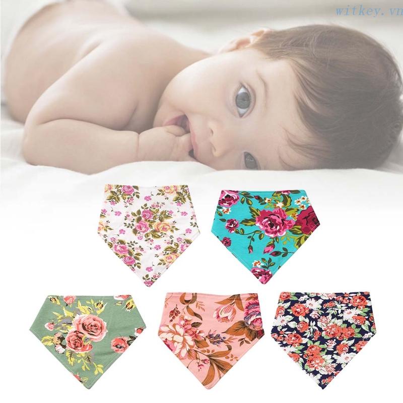 Yếm Ăn Cotton Mềm Mại Hình Tam Giác In Họa Tiết Hoa Dành Cho Bé