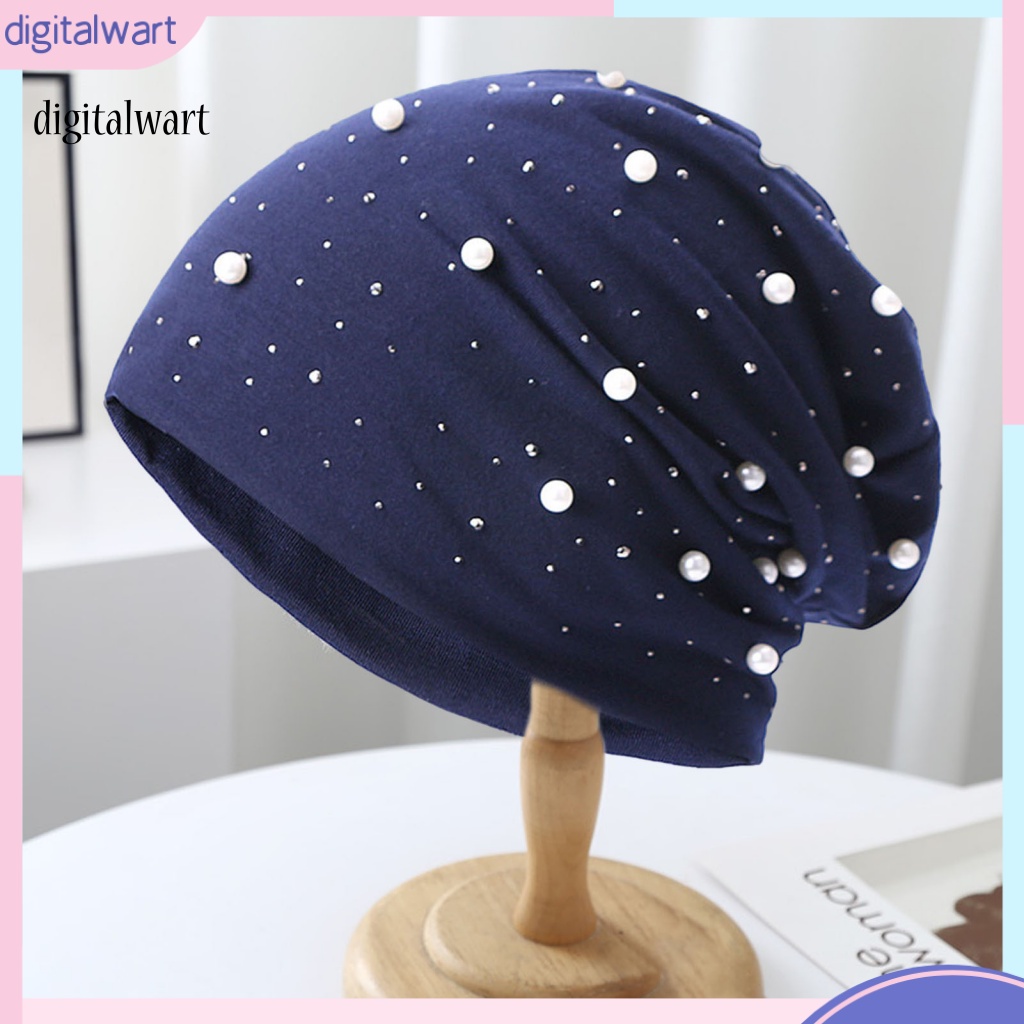 Kỹ Thuật Số| Mũ Beanie Đính Ngọc Trai Nhân Tạo Màu Sắc Trơn Giữ Ấm Không Vành Thời Trang Mùa Đông Cho Nữ