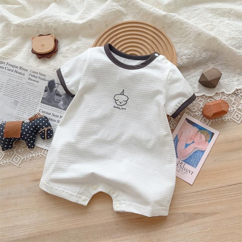 Áo Liền Quần Bằng Cotton Tay Ngắn Thoáng Khí In Họa Tiết Dễ Thương Thời Trang Mùa Hè Cho Bé Sơ Sinh 0-2 Tuổi