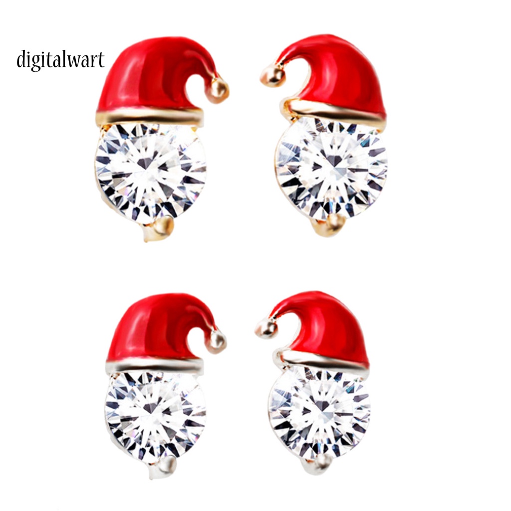 Kỹ Thuật Số| Bông Tai HợP Kim HìNh Mũ GiáNg Sinh ĐíNh Đá Xinh XắN