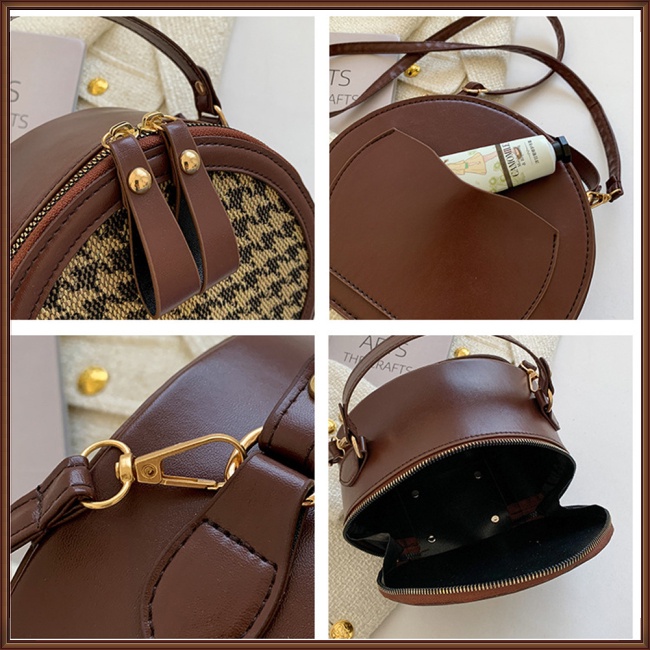 Túi Xách Đeo Vai Giả Da Khóa Nam Châm Hình Tròn Sọc Ca Rô Thời Trang Nữ Sành Điệu