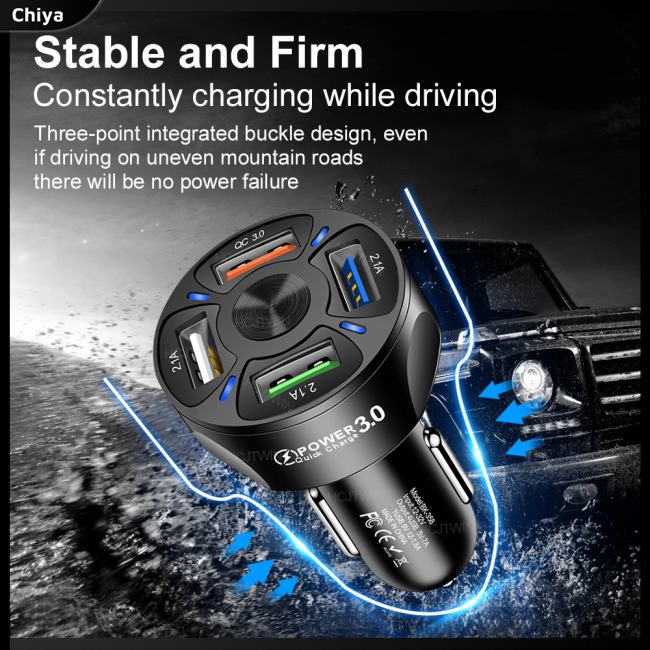 Tẩu Sạc Điện Thoại Nhanh 3A 4USB QC3.0 4 Trong 1 Màn Hình Led Hiển Thị Dành Cho Ô Tô