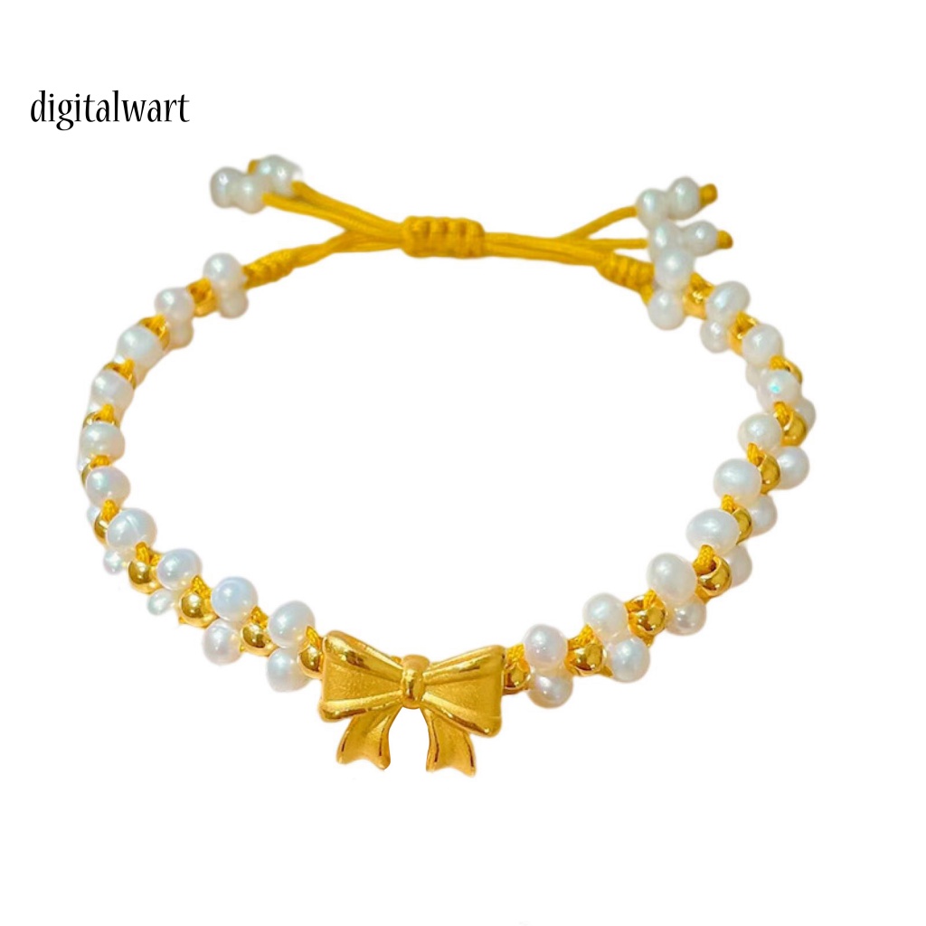 Kỹ Thuật Số| Vòng Đeo Tay Handmade Đính Hạt Ngọc Trai Giả Thắt Nơ Có Thể Điều Chỉnh