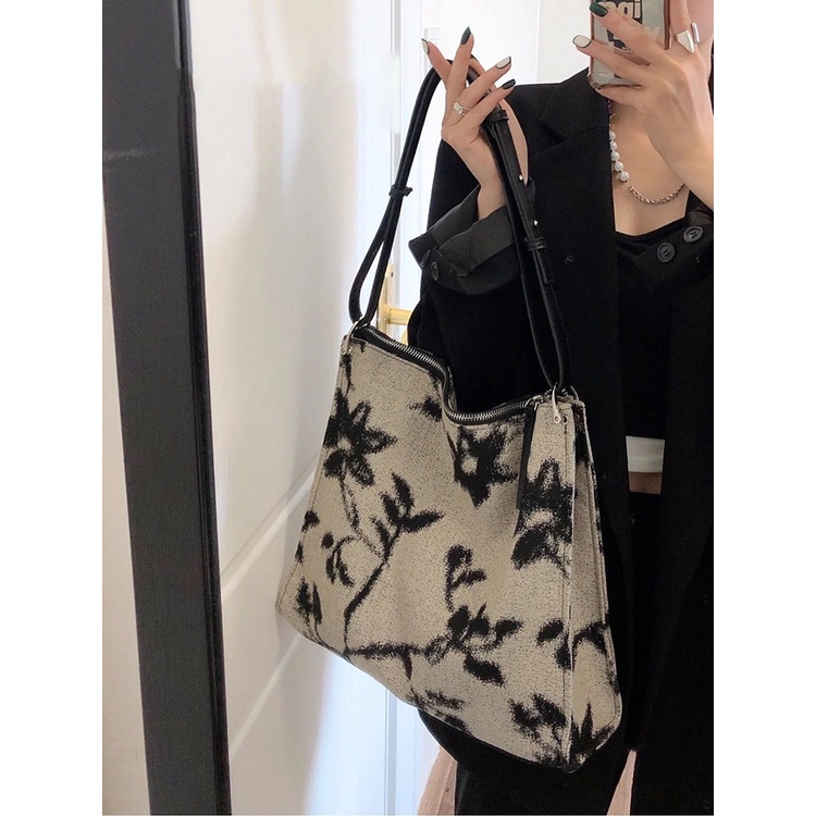 Túi Xách Đeo Vai Vải Jacquard Cỡ Lớn Thời Trang Nữ Sành Điệu