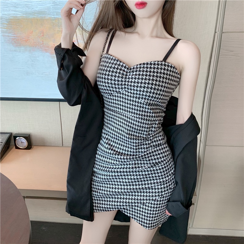 Váy không tay Phụ nữ Sexy V-Neck Thousand Bird Grip Slim Sling Mùa hè Skinny Dress  hka082