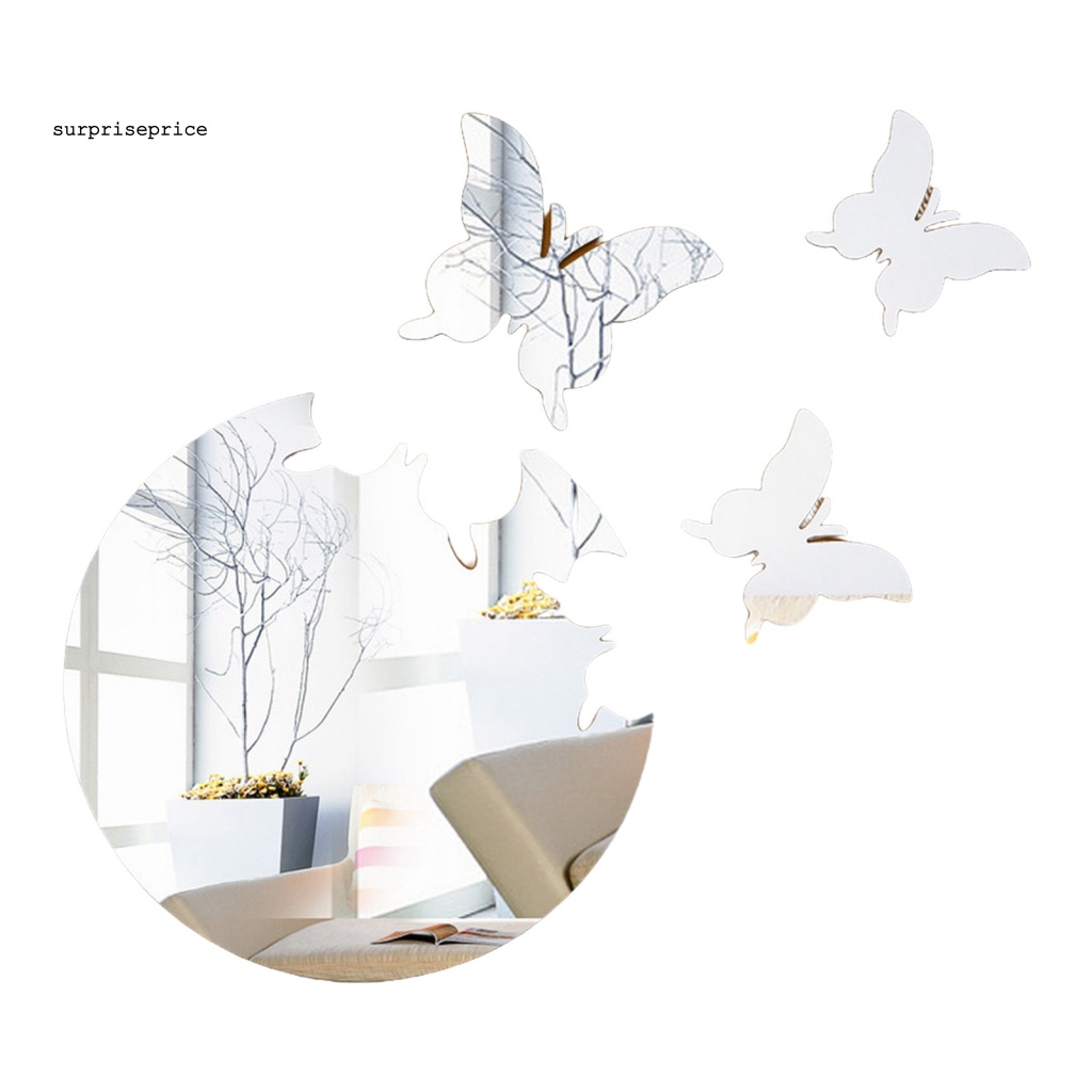 Set 4 Sticker Dán Tường Mặt Gương Acrylic Hình Bướm 3D Chống Phai Màu Cho Nhà Ở