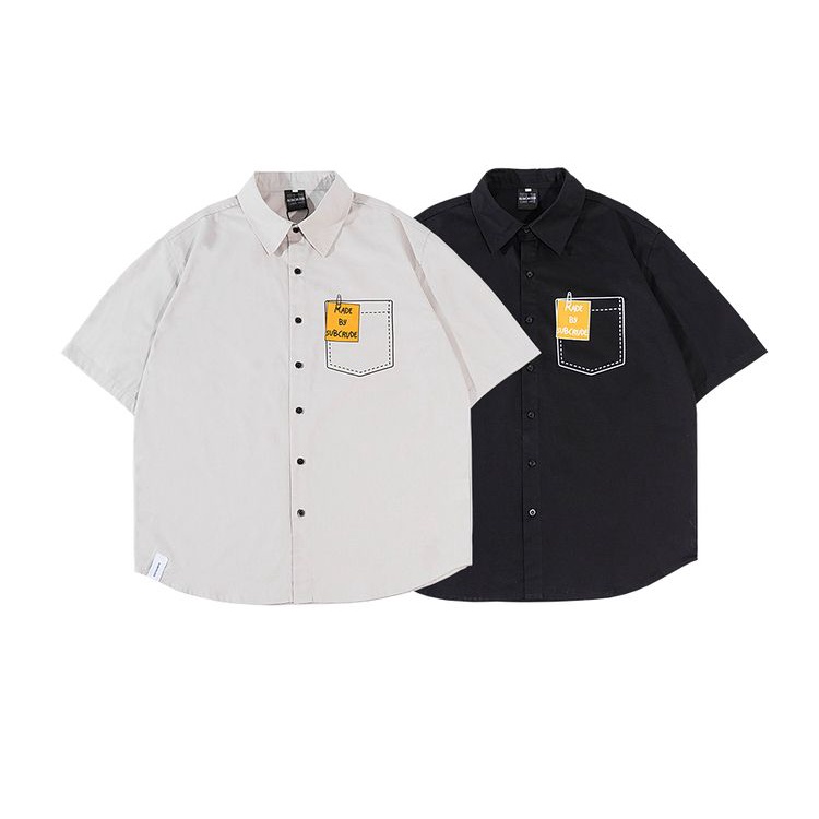 Áo Sơ Mi Ngắn Tay Dáng Rộng In Chữ Phong Cách Retro Nhật Bản Cá Tính Cho Nam Nữ