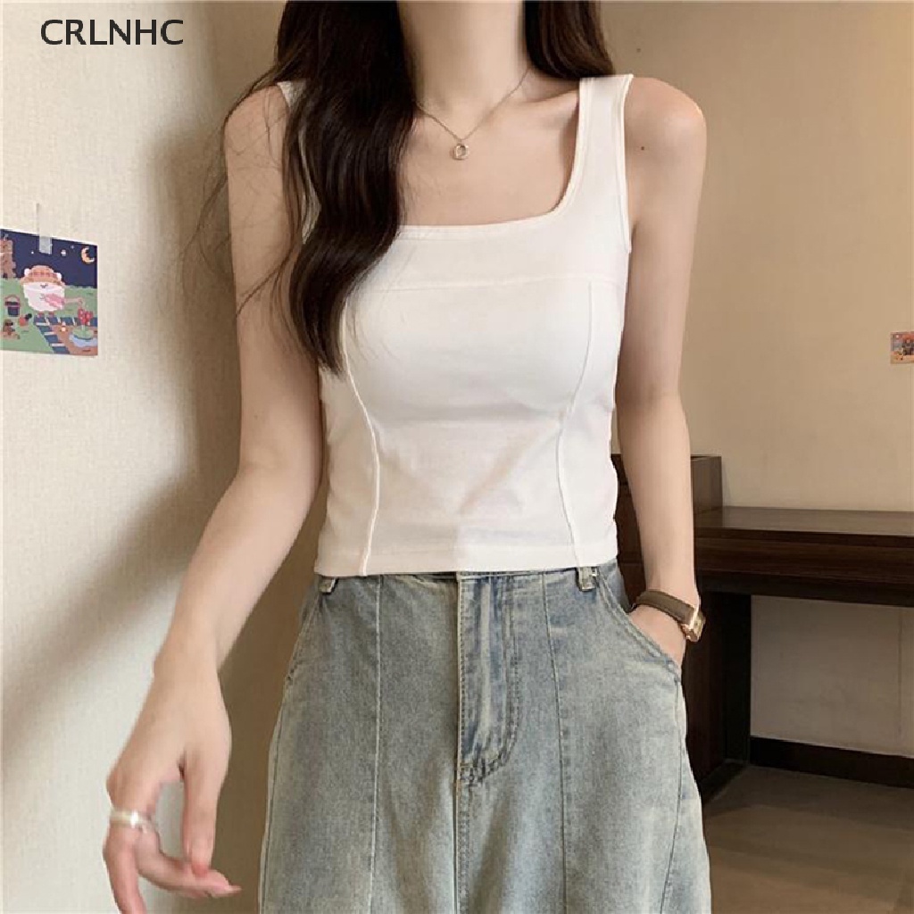 CRLNHC Áo Hai Dây Cổ Vuông Màu Trơn Hở Lưng Thời Trang Mùa Hè Quyến Rũ Cho Nữ